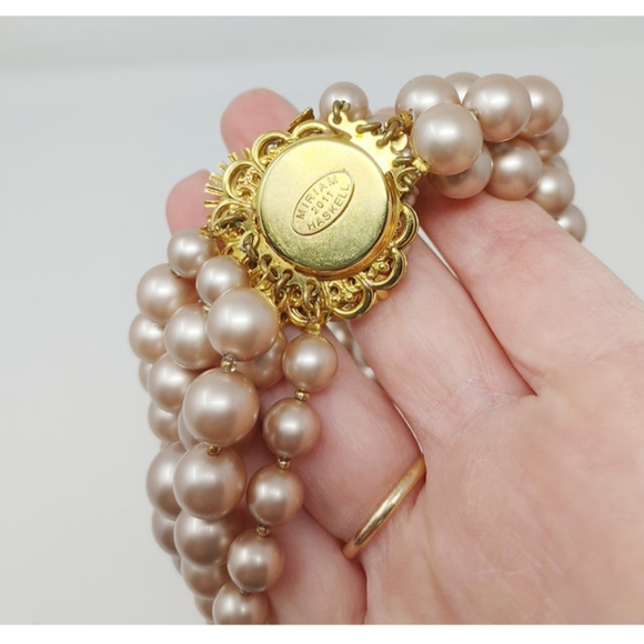 Miriam Haskell Faux Pearl Crystal Cluster Necklace - Picture 3 of 5